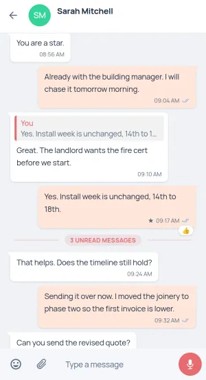 A conversation in MobileB